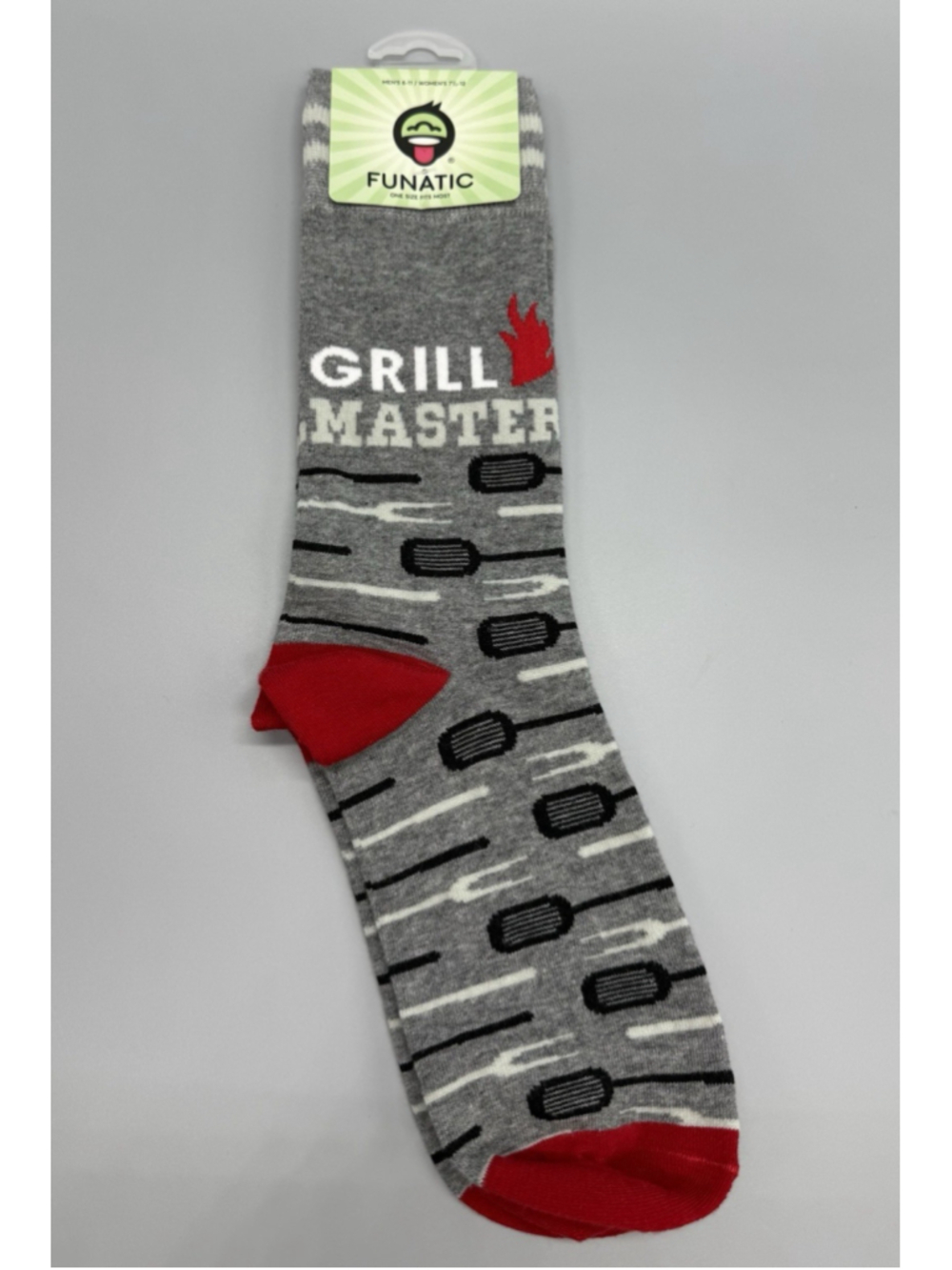 FUNATIC Grill Master Unisex Mid Calf Crew Socks Gray Red Novelty Graphic NEW